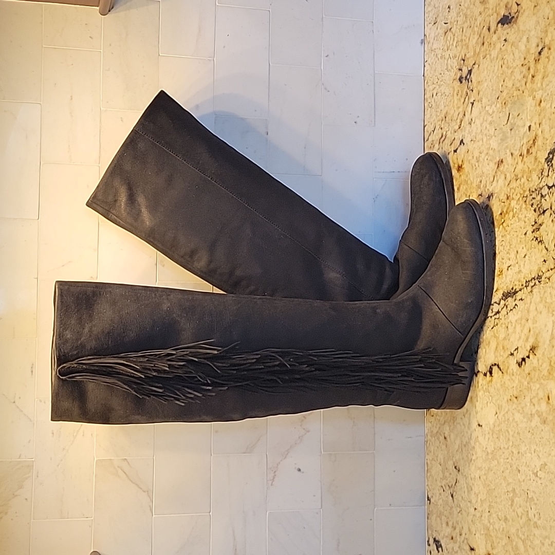 Sam Edelman Pull On Black Fringe Suede Boots